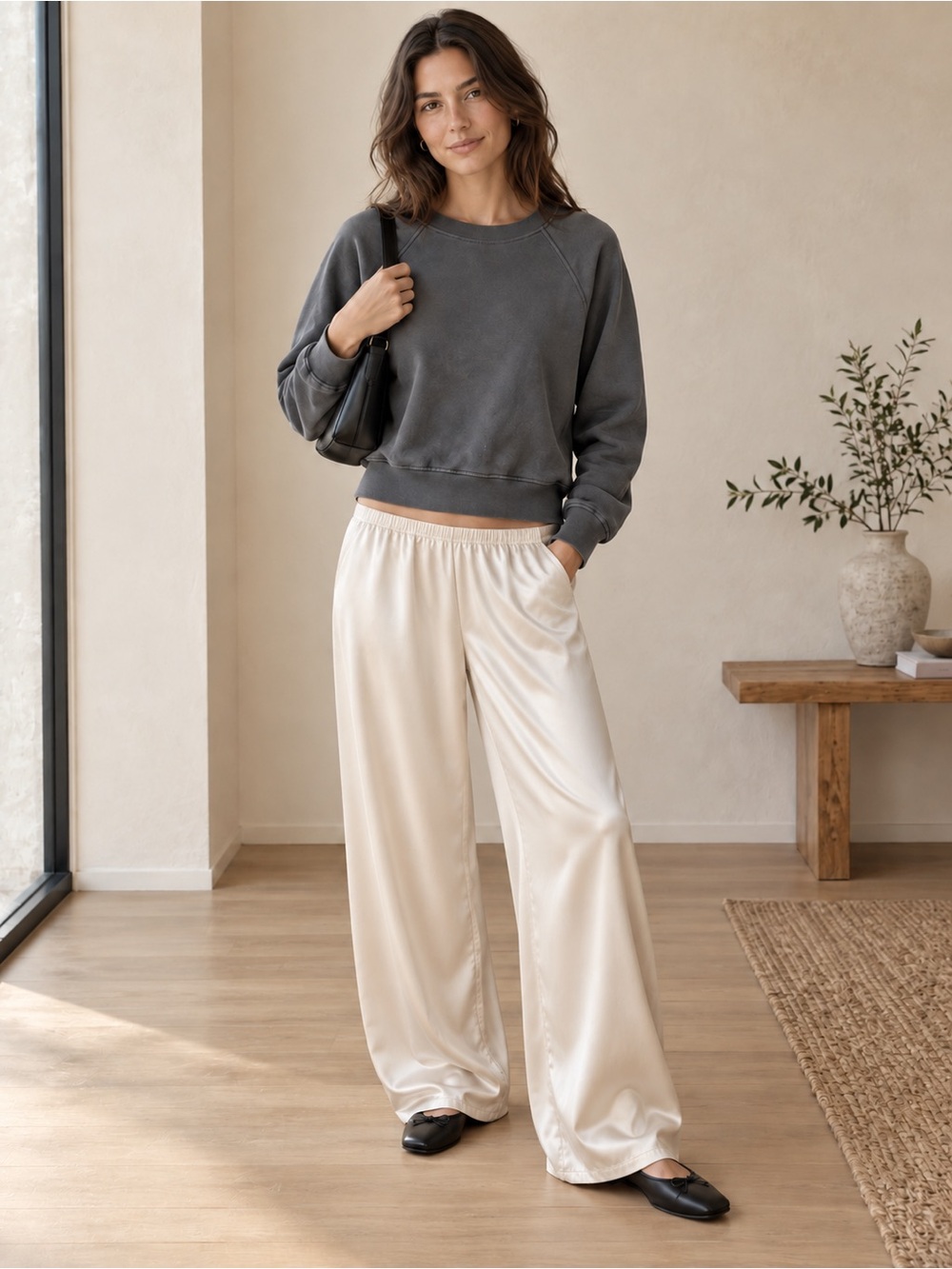 La Relaxed Crewneck Cropped Organic Cotton Terry Sweatshirt S Vintage Wash